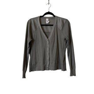 SUGAR French Knit & Percale Cotton Lightweight Gray Cardigan Sweater